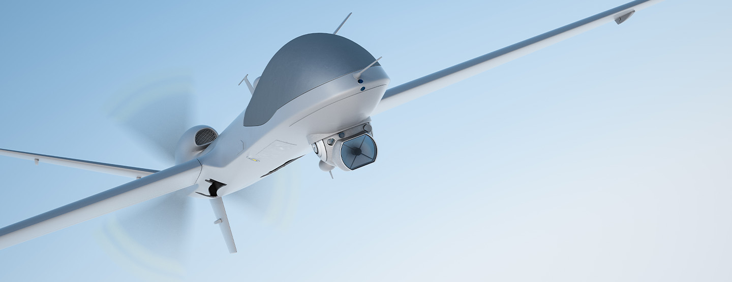 drone/plane flying through the sky