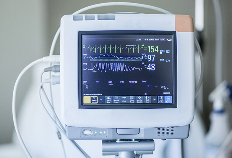 close up of screen of heart monitor machine