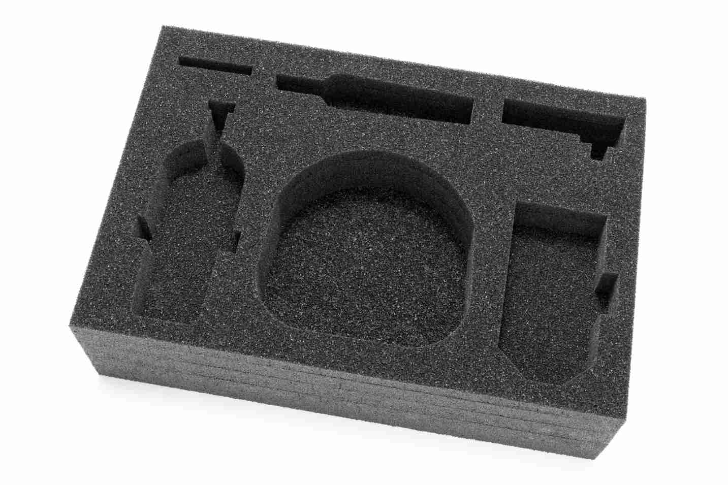 black foam, square, with custom cut slots in it